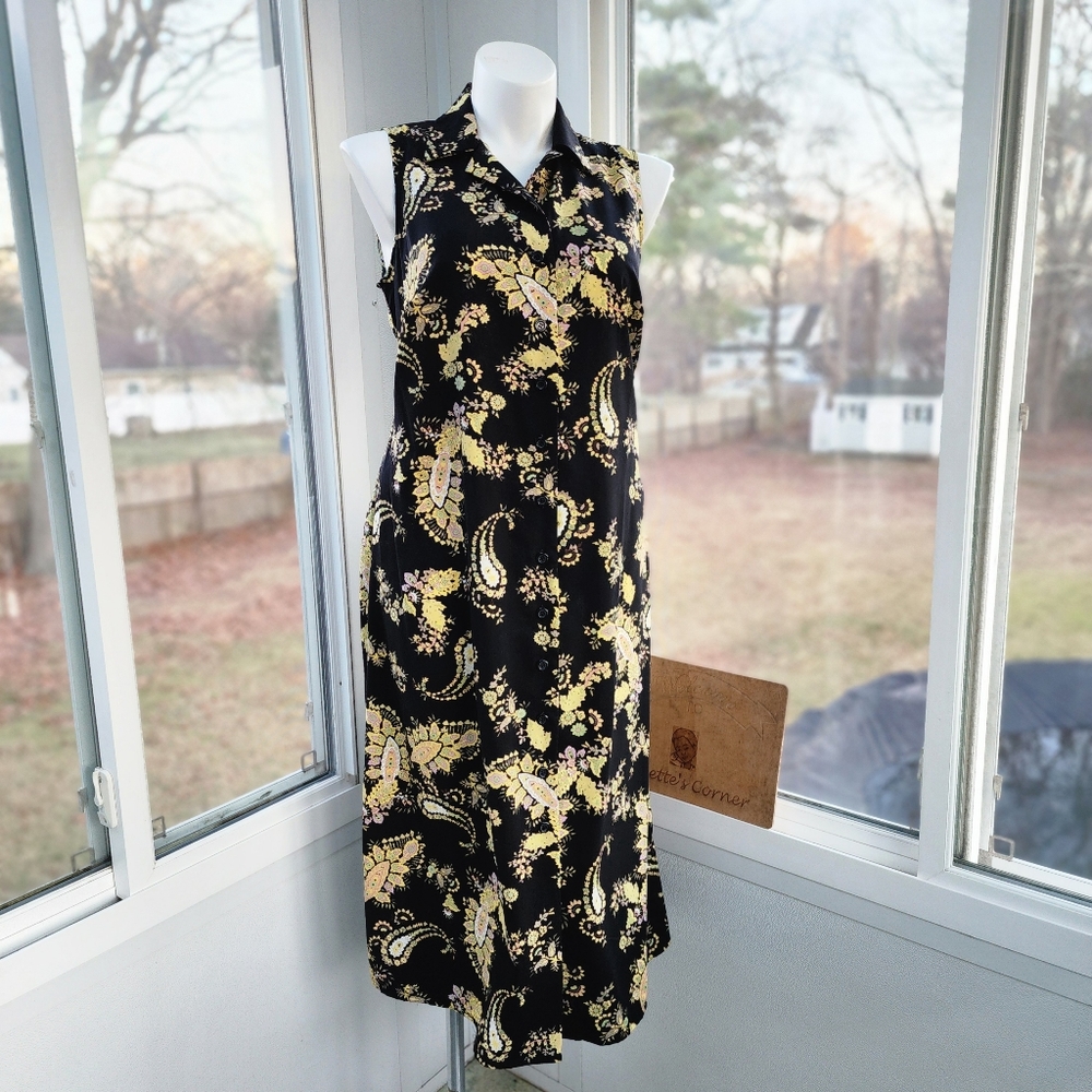 Studio 1 Black Yellow Paisley Sleeveless Dress & Short Sleeve Jacket 2 Piece Set - Picture 2 of 16